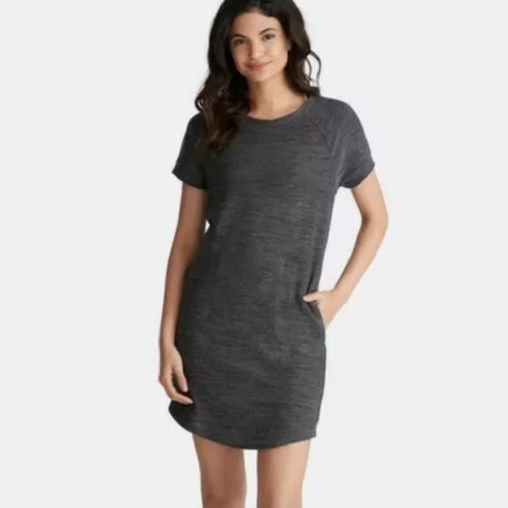 Me Undies Hacci Shift Tee Shirt Dress Sz L Short Sleeves Pockets Heathered Gray